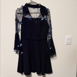 ROMWE Black Dress with Blue Floral Accents